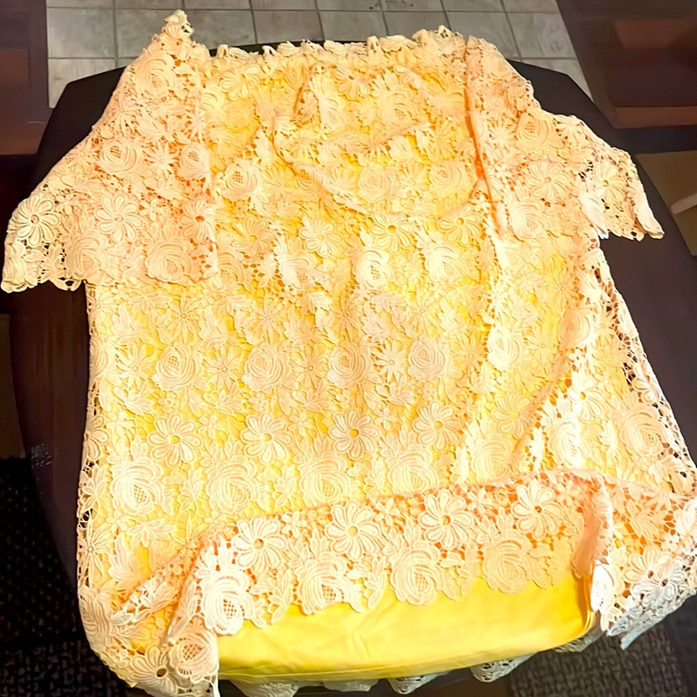 Gently Worn, Yellow Lined Mid Sleeve Lace Dress